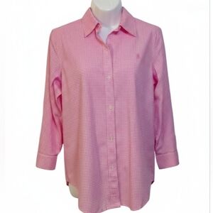 Lauren Ralph Lauren Pink White Gingham Plaid ButtonUp Shirt 3X Office Preppy NWT